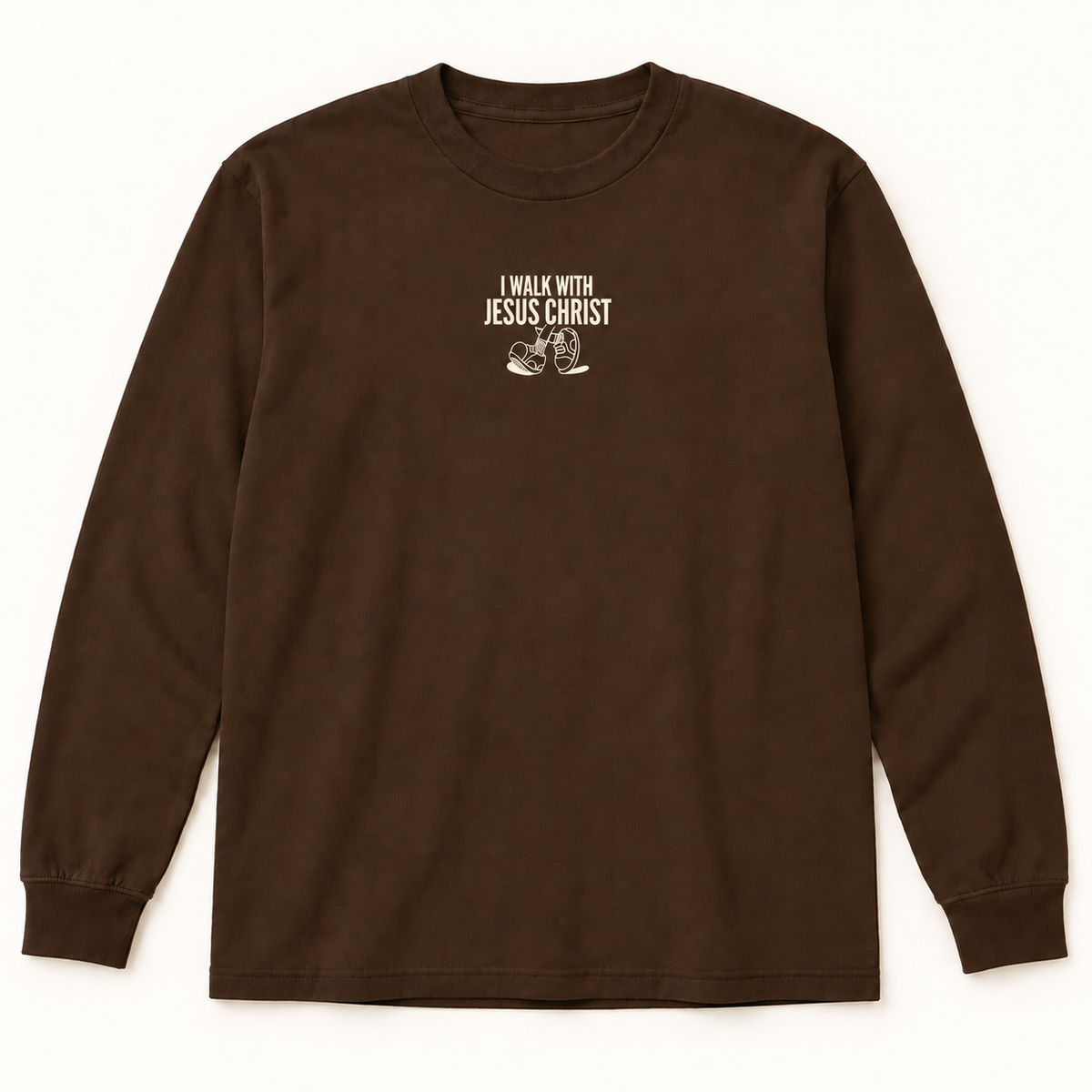 I Walk with Jesus Christ — Cocoa Long-Sleeve T-Shirt
